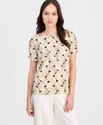anne klein essentials petite printed gathered sleeve top