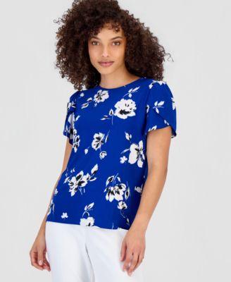 anne klein essentials petite printed tulip sleeve top