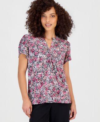 anne klein essentials petite printed tulip sleeve top