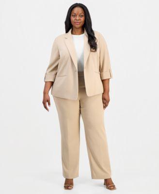 anne klein essentials plus size 3 4 sleeve one button jacket straight leg pull on pants