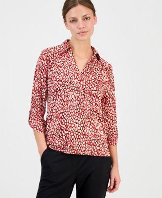 anne klein essentials womens 3 4 sleeve printed top