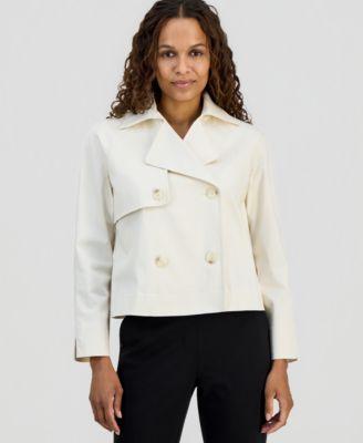 anne klein essentials womens cropped trench jacket