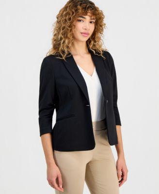 anne klein essentials womens ponte knit scrunch sleeve blazer