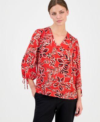 anne klein essentials womens printed 3 4 sleeve top
