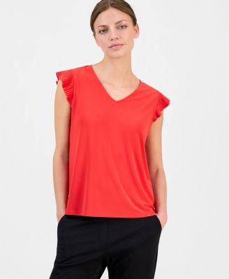 anne klein essentials womens ruffled sleeveless top