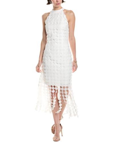 anne klein fringe hem halter dress bright white