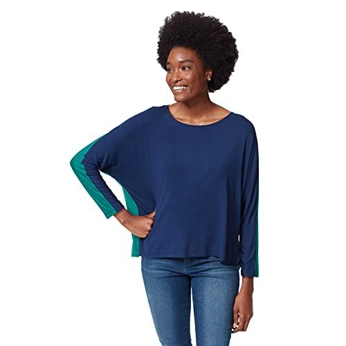 anne klein jeans women's ak sport rara breezy cool color block top, strong blue/navy, medium
