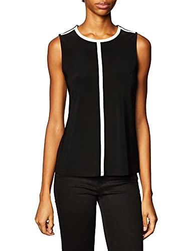 anne klein jersey knit piped crew neck top, anne black/anne white, md (women's 8-10)