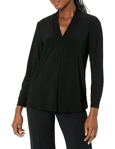 anne klein long sleeve button cuff v neck top asphalt
