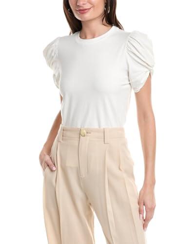 anne klein missy costal knit ss twisted puff slv top, bright white, large