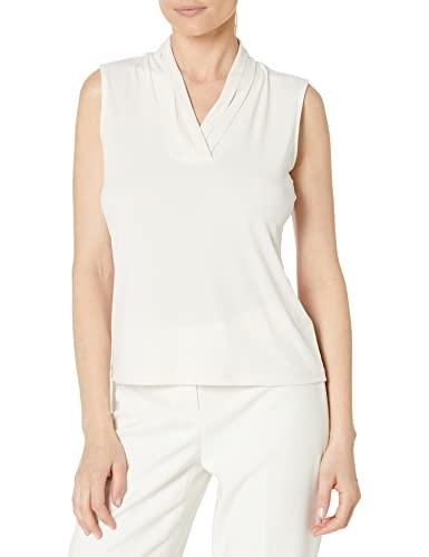 anne klein petite sleeveless pleat-neck jersey top white
