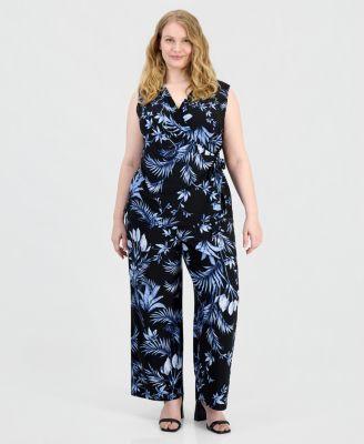 anne klein plus size v neck side tie wrap top high rise wide leg pull on pants