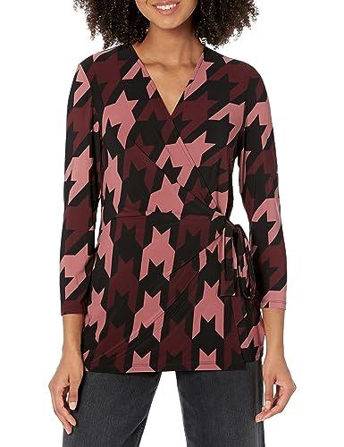 anne klein printed 3/4 sleeve wrap top