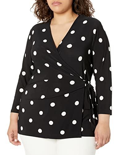 anne klein printed ity 3/4 slv wrap top (h22)