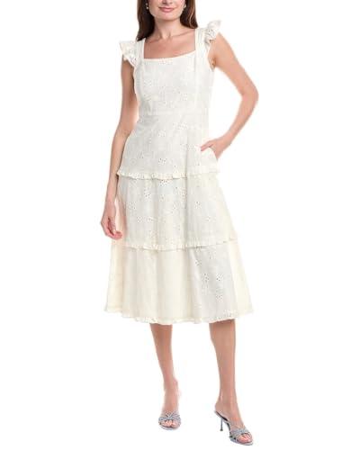 anne klein scoop nk tiered midi dress white/yellow