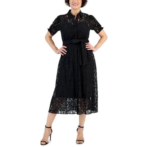 anne klein shirt dress with puff sleeves anne black