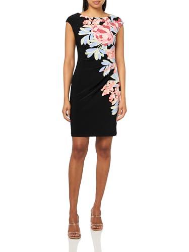 anne klein sleeveless, boatneck dress with bold flower print black multi