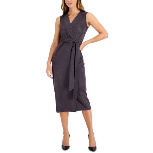 anne klein sleeveless faux wrap dress midnight blue