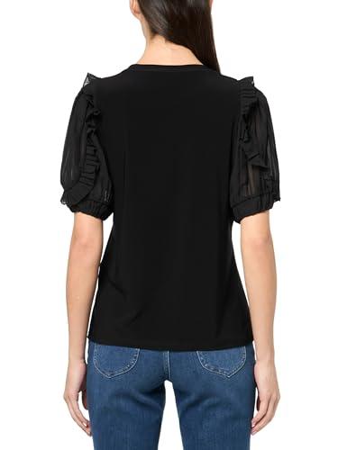 anne klein solid ity ss combo slv & ruffle top asphalt