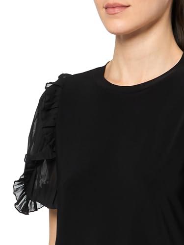 anne klein solid ity ss combo slv & ruffle top asphalt