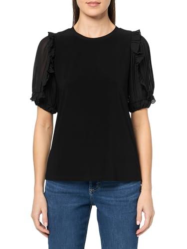 anne klein solid ity ss combo slv & ruffle top asphalt