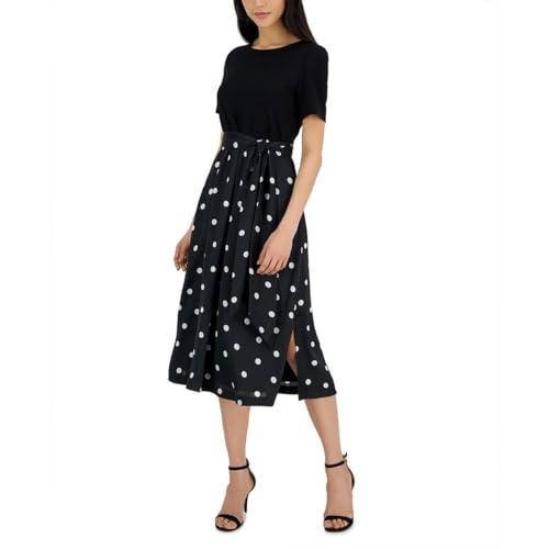 anne klein tie waist satin & serenity mix dress black