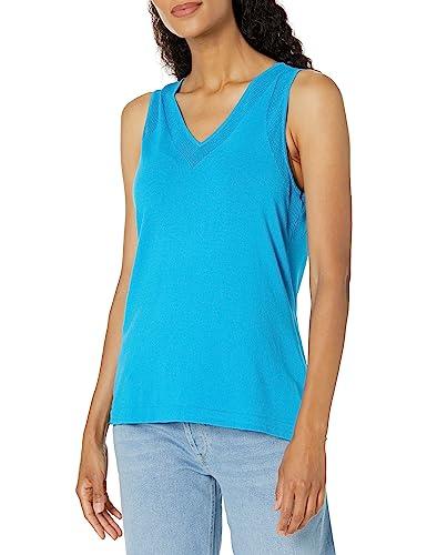 anne klein v-neck mesh tank top aqua