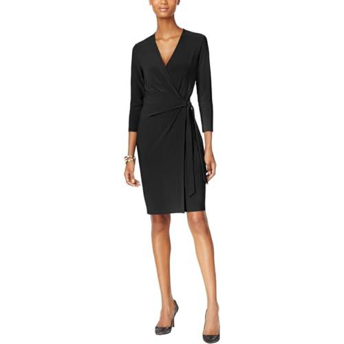 anne klein women's classic v-neck faux wrap dress, black, l