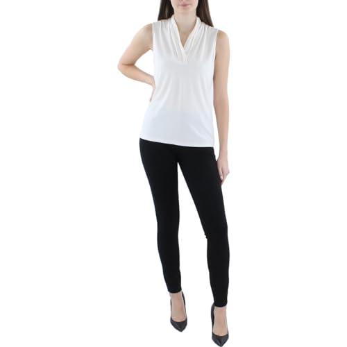 anne klein women's triple pleat neck knit, white, large