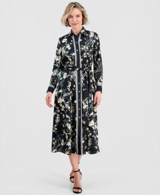 anne klein womens a line tie waist midi shirt dress