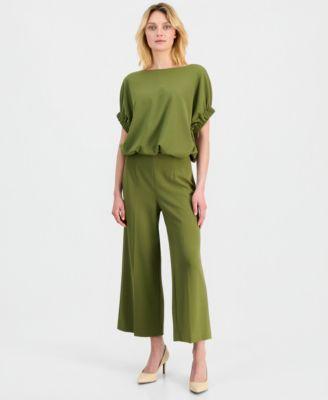anne klein womens dolman sleeve bubble hem top high rise cropped wide leg pants