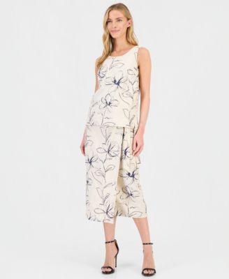 anne klein womens embroidered sleeveless top embroidered faux wrap midi skirt