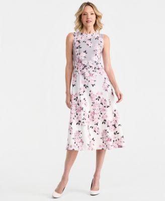 anne klein womens floral print fit flare midi dress
