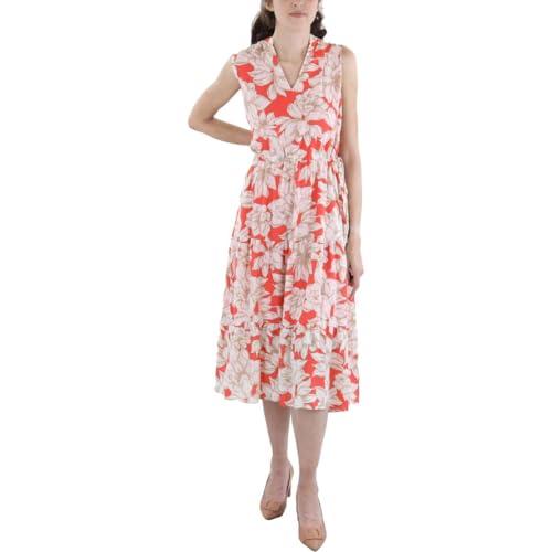 anne klein womens floral print midi dress red 16
