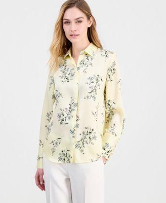 anne klein womens floral printed button front top