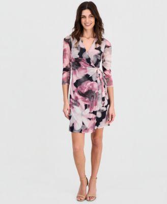 anne klein womens floral printed faux wrap dress
