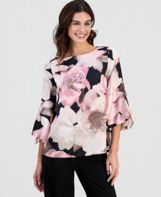 anne klein womens floral printed flare sleeves blouse