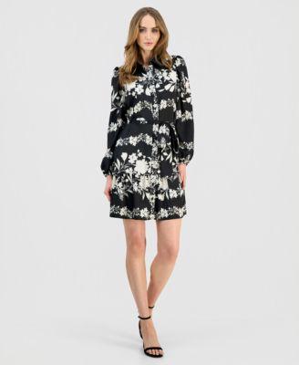 anne klein womens floral tiered hem shirtdress