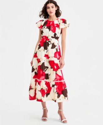 anne klein womens flutter sleeve tiered dress