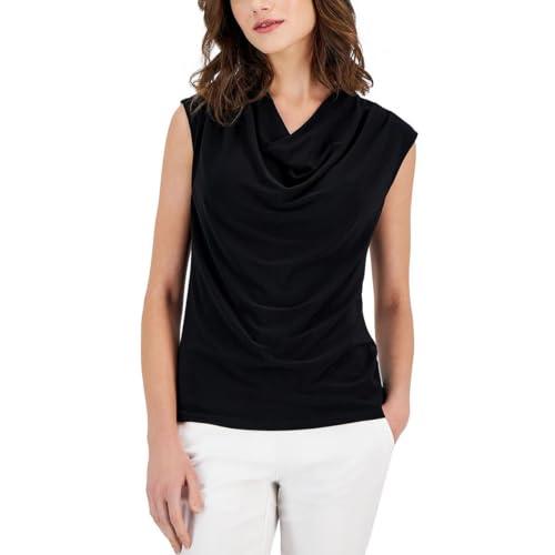 anne klein womens harmony knit cap sleeve cowl neck top shirt, asphalt, large us