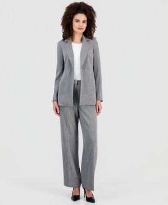 anne klein womens herringbone open front blazer herringbone wide leg pants