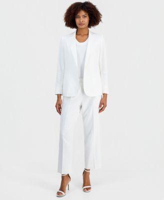 anne klein womens linen blend notched collar one button blazer sleeveless sweater ankle pants