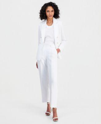 anne klein womens linen blend notched collar open front blazer wide leg pants