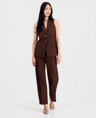 anne klein womens linen blend two button vest pull on pants