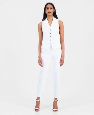 anne klein womens notch lapel vest hollywood waist pull on slim pants