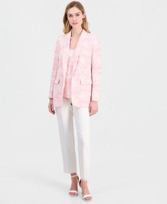 anne klein womens open front jacket embroidered camisole straight ankle pants