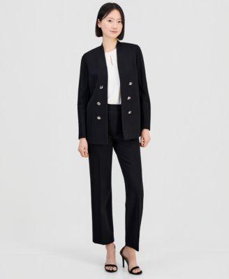 anne klein womens open front stand collar blazer high rise pull on pants