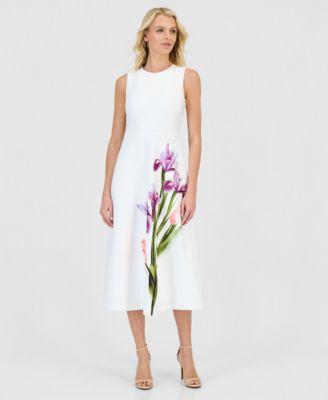 anne klein womens placed floral a line midi dress