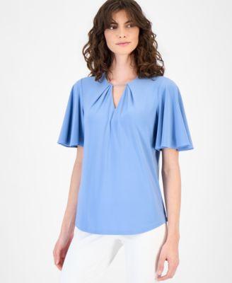 anne klein womens pleated bell sleeve top