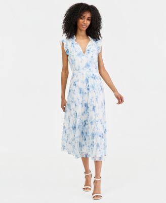anne klein womens pleated flutter sleeve midi dress